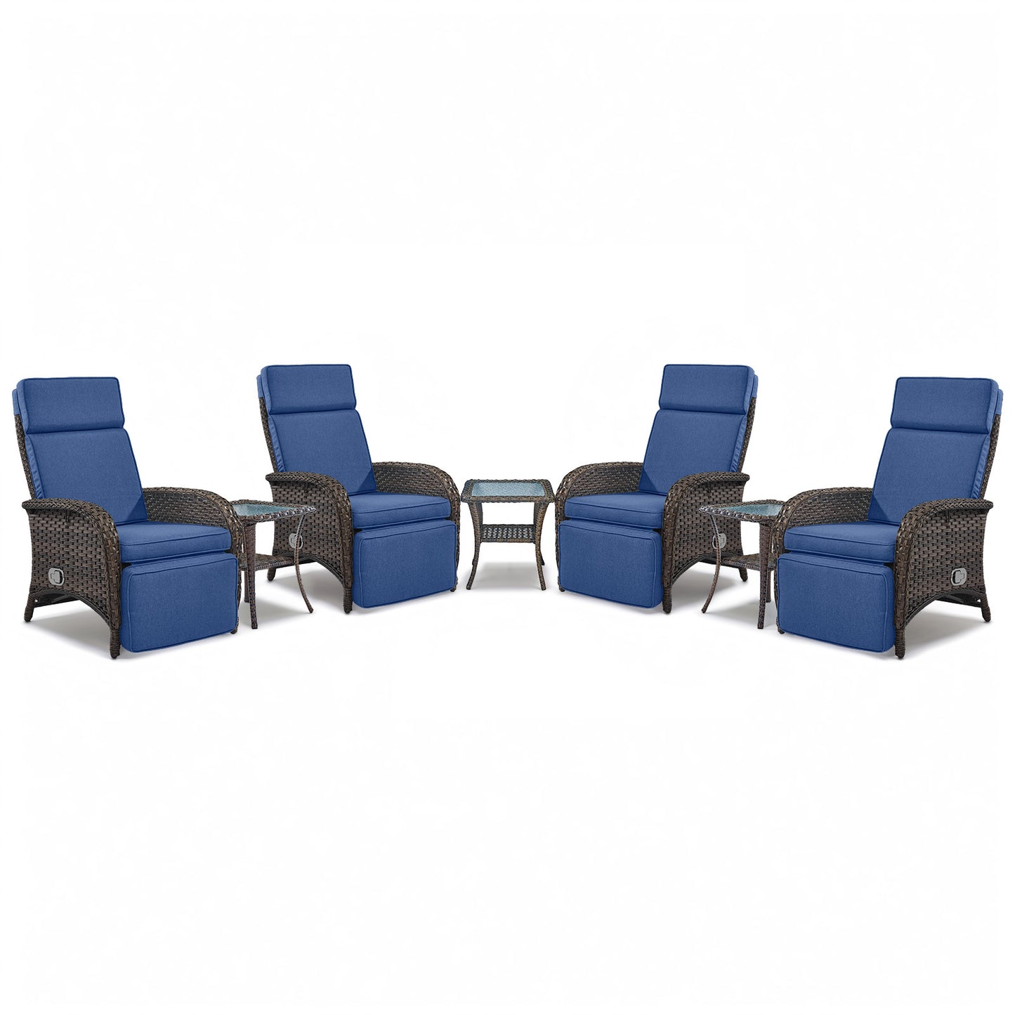 Premium 7-Piece Patio Conversation Set - 4 Adjustable Recliners & 3 Side Tables with 155° Lay Flat Chaise, NDS Series