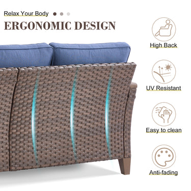 BBR Series 3-Piece Patio Set: 1 Sofa + 2 Ottomans - PE Wicker with Thick Cushions - Belord