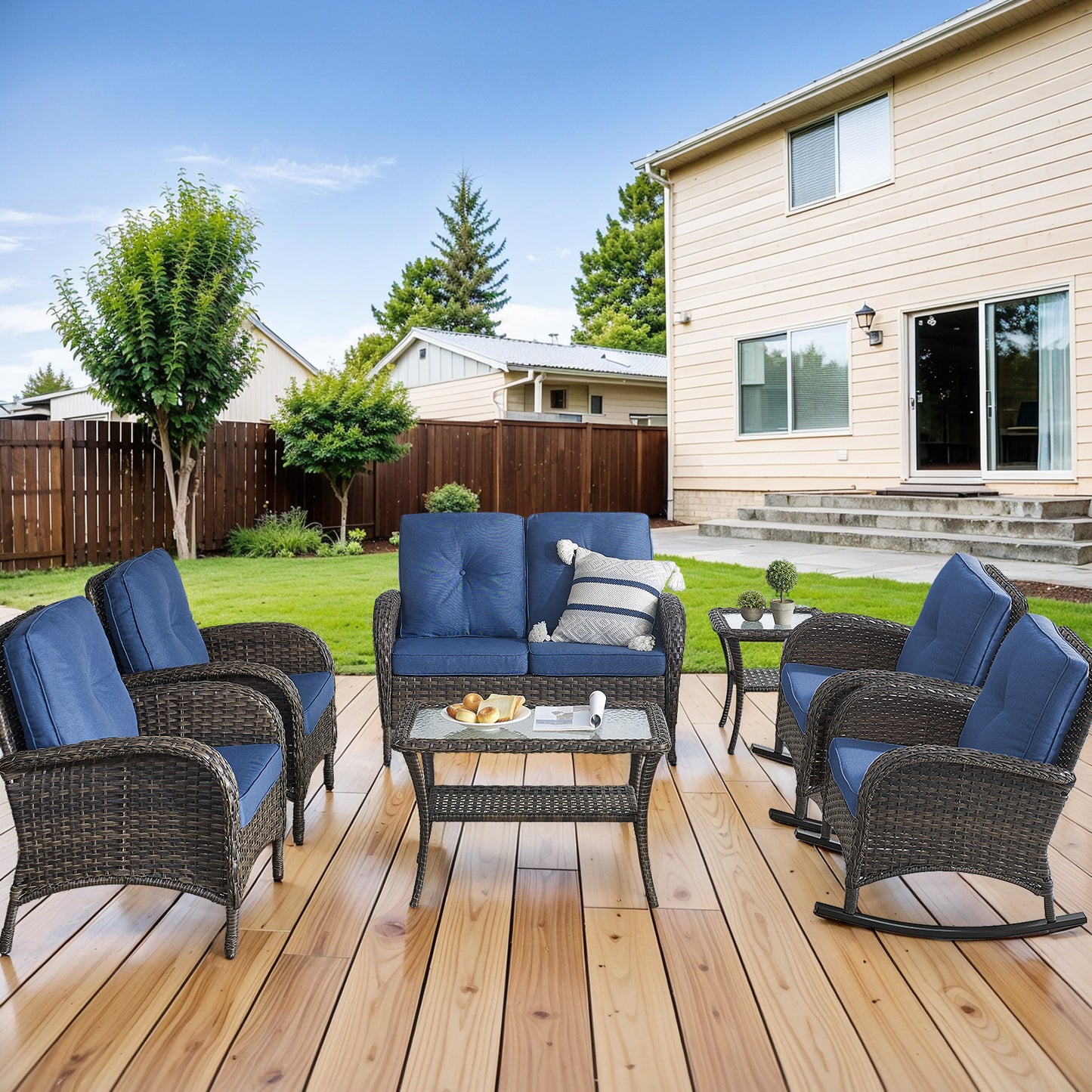 Patio Conversation Set 7-Piece with Loveseat, Rocking Chairs, Patio Chairs, Coffee Table, and Side Table, NDS Series
