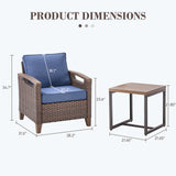 BBR Series 3-Piece Patio Set: 2 Swivel Chairs + Side Table - PE Wicker with Thick Cushions & Weather-Resistant Metal Frame - Belord