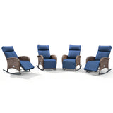 Premium 4-Piece Wicker Rocking Recliner Chair Set with Adjustable Backrest & Footrest, Cushioned PE Rattan Patio Lounge Chairs, NDS Series - Belord