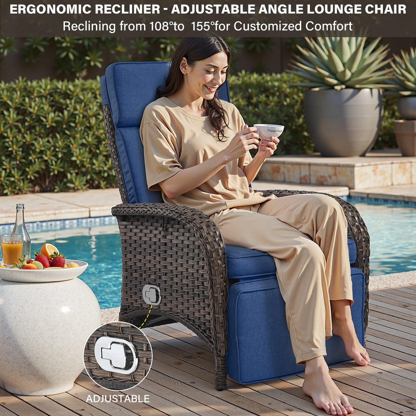 Premium 7-Piece Patio Conversation Set - 4 Adjustable Recliners & 3 Side Tables with 155° Lay Flat Chaise, NDS Series