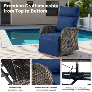 Premium 7-Piece Patio Conversation Set - 4 Swivel Recliners & 3 Side Tables with Dual-Adjust Chaise Lounges, NDS Series - Belord