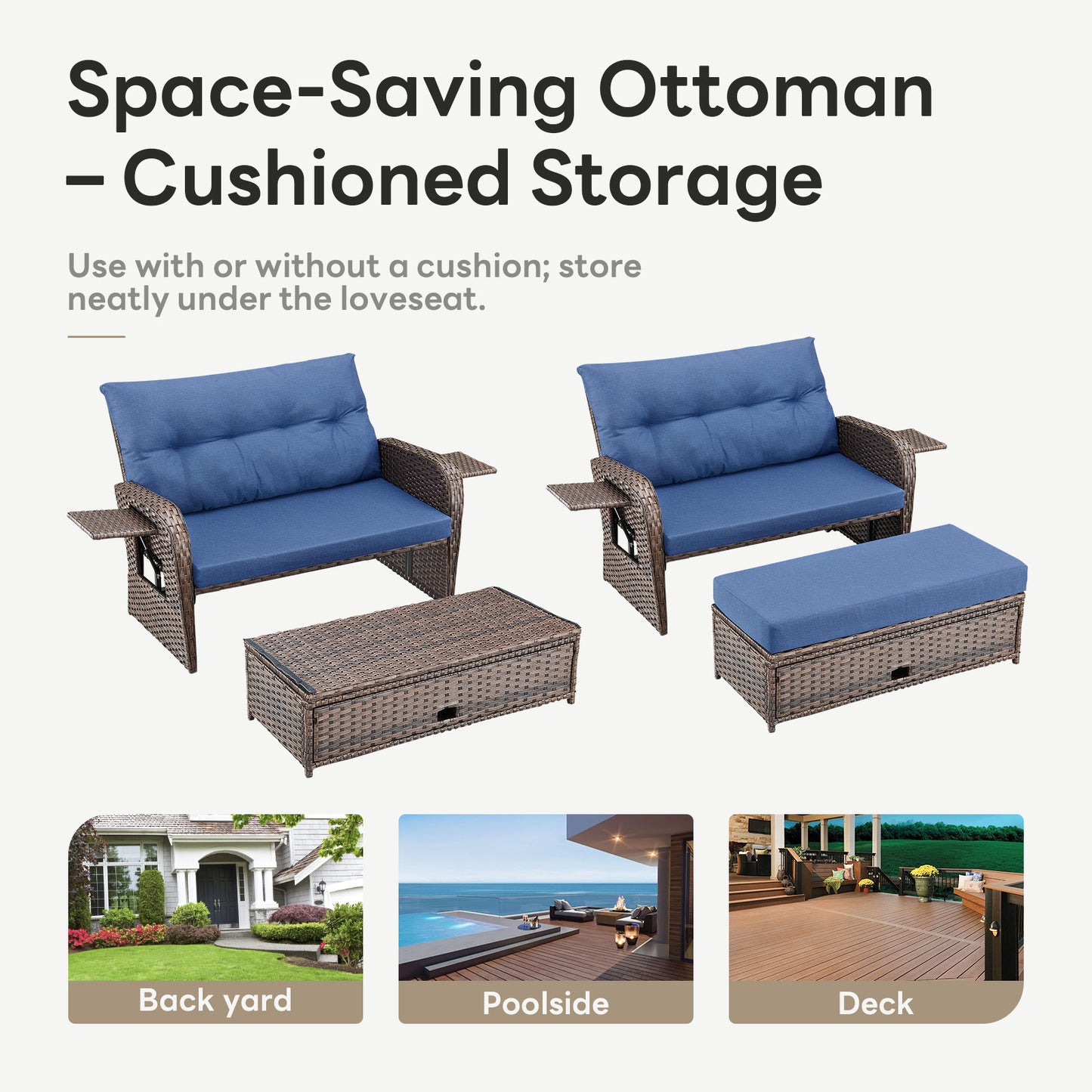 Premium 6-Piece Patio Furniture Set - All-Weather PE Wicker Conversation Set with Loveseat Daybed, 2 Recliner Lounge Chairs & 2 Side Table for Poolside, NDS Series