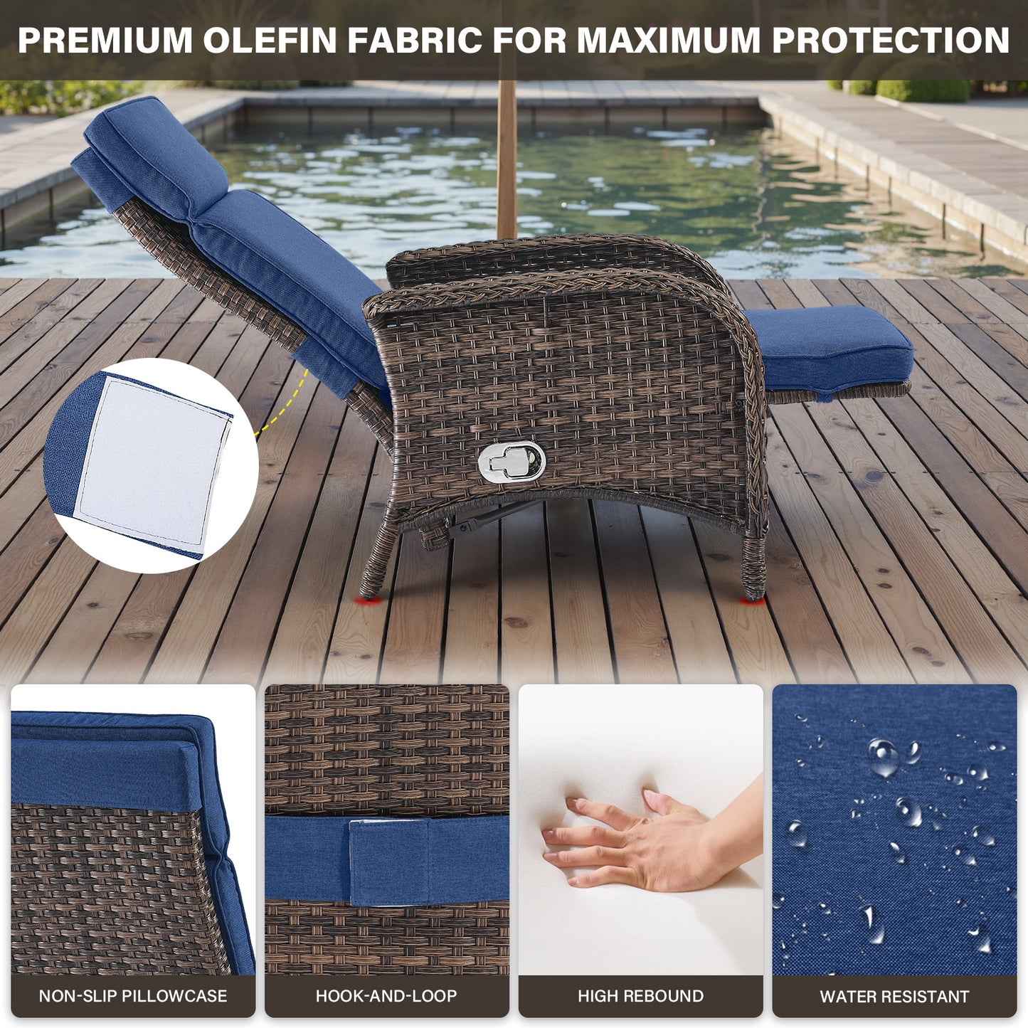 Premium 7-Piece Patio Conversation Set - 4 Adjustable Recliners & 3 Side Tables with 155° Lay Flat Chaise, NDS Series