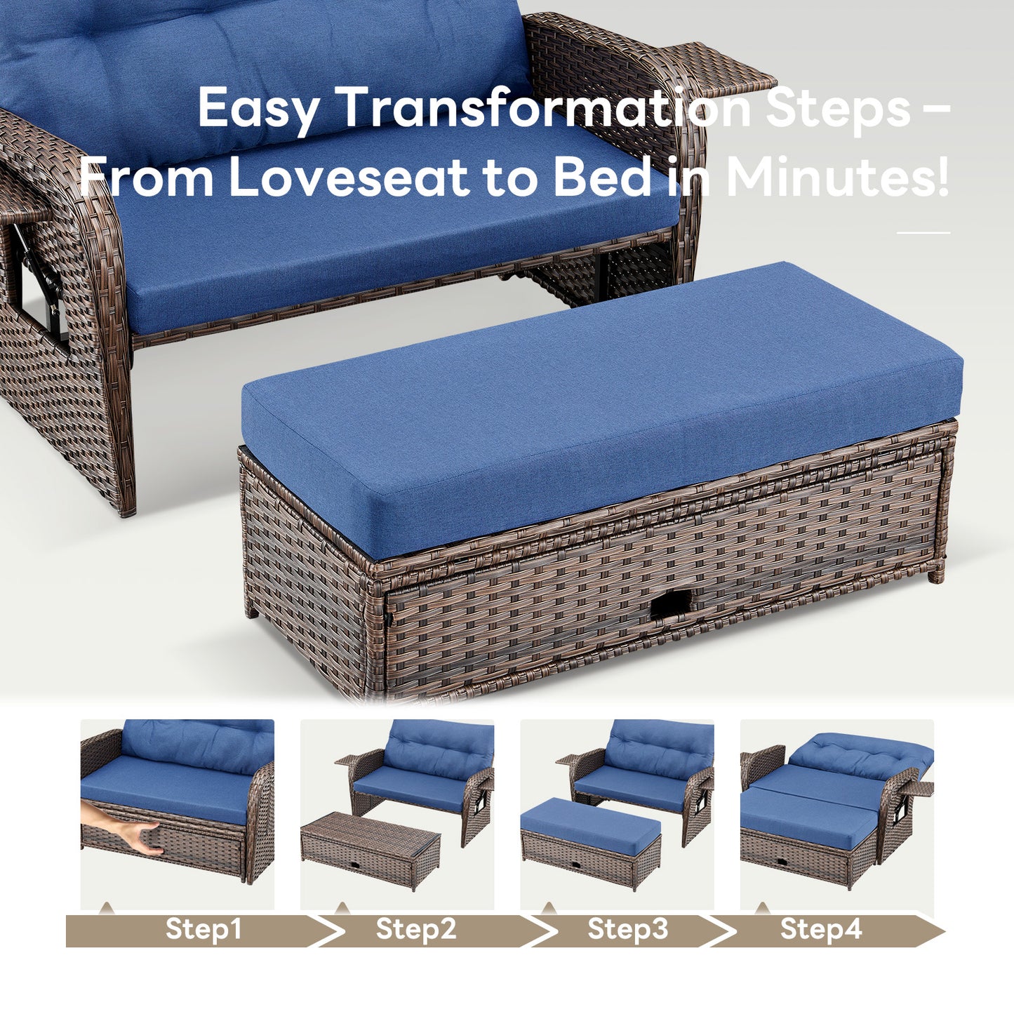 Premium 6-Piece Patio Furniture Set - All-Weather PE Wicker Conversation Set with Loveseat Daybed, 2 Recliner Lounge Chairs & 2 Side Table for Poolside, NDS Series