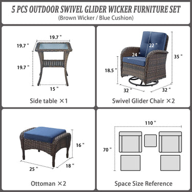 Swivel Glider Chairs Set with Side Table and Ottoman, NDS Series - Belord