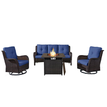 Fire Pit Table Set with Swivel Glider Chairs and Sofa, NTC Series - Belord