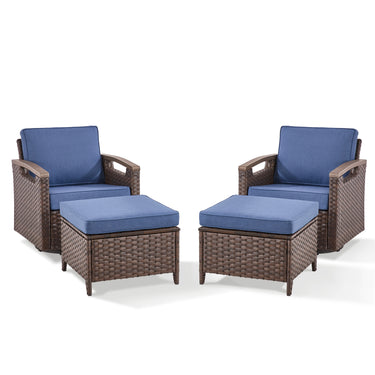 Premium 4-Piece Patio Conversation Set - Luxury Swivel Rocking Chairs with 2 Ottomans, All-Weather PE Wicker & Plush Cushions - BBR Series - Belord