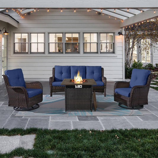 Fire Pit Table Set with Swivel Glider Chairs and Sofa, NTC Series