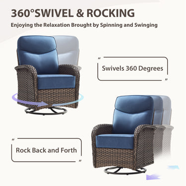 Elegant 5-Piece Outdoor Conversation Set – Sofa & Swivel Rockers with Coffee Table, All-Weather Wicker for Patio Parties, ND Series - Belord