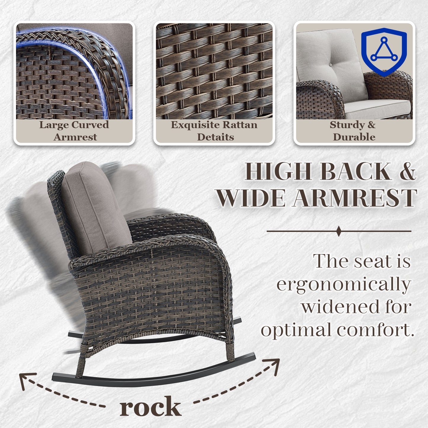 Patio Conversation Set 7-Piece with Loveseat, Rocking Chairs, Patio Chairs, Coffee Table, and Side Table, NDS Series