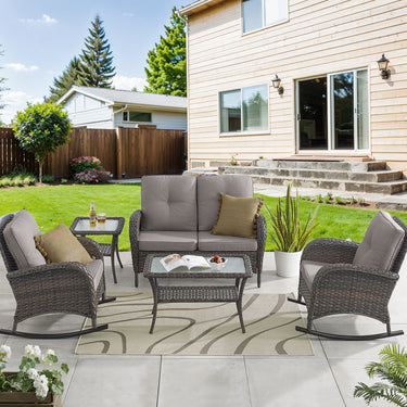 Patio Conversation Set 5-Piece with Loveseat, Rocking Chairs, Coffee Table, and Side Table, NDS Series - Belord