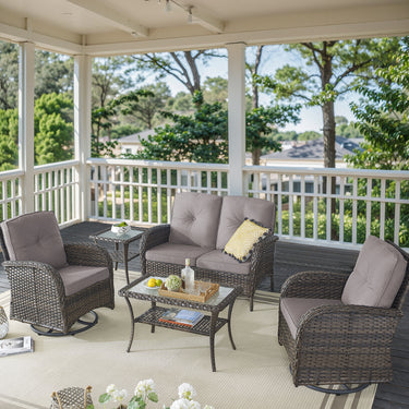 Patio Conversation Set 5-Piece with Loveseat, Swivel Glider Chairs, Coffee Table, and Side Table, NDS Series - Belord