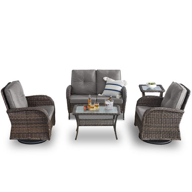 Patio Conversation Set 5-Piece with Loveseat, Swivel Glider Chairs, Coffee Table, and Side Table, NDS Series - Belord