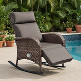 Outdoor Wicker Rocking Recliner Chair with Adjustable Backrest & Footrest, Cushioned PE Rattan Patio Lounge Chair, NDS Series - Belord