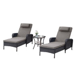 3-Piece Outdoor Wicker Lounge Set – 2 Adjustable 75" Chaise Lounges + Side Table, All-Weather Rattan, NTC Series - Belord