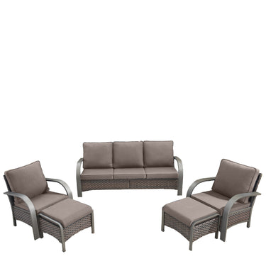 Patio Conversation Set 5-Piece with 1 Sofa, 2 Patio Chairs, 2 Ottoman, HW Series - Belord