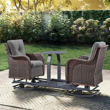 Belord 2-Person Outdoor Wicker Glider Loveseat with Integrated Side Table & Cushioned Seats, NTC Series - Belord