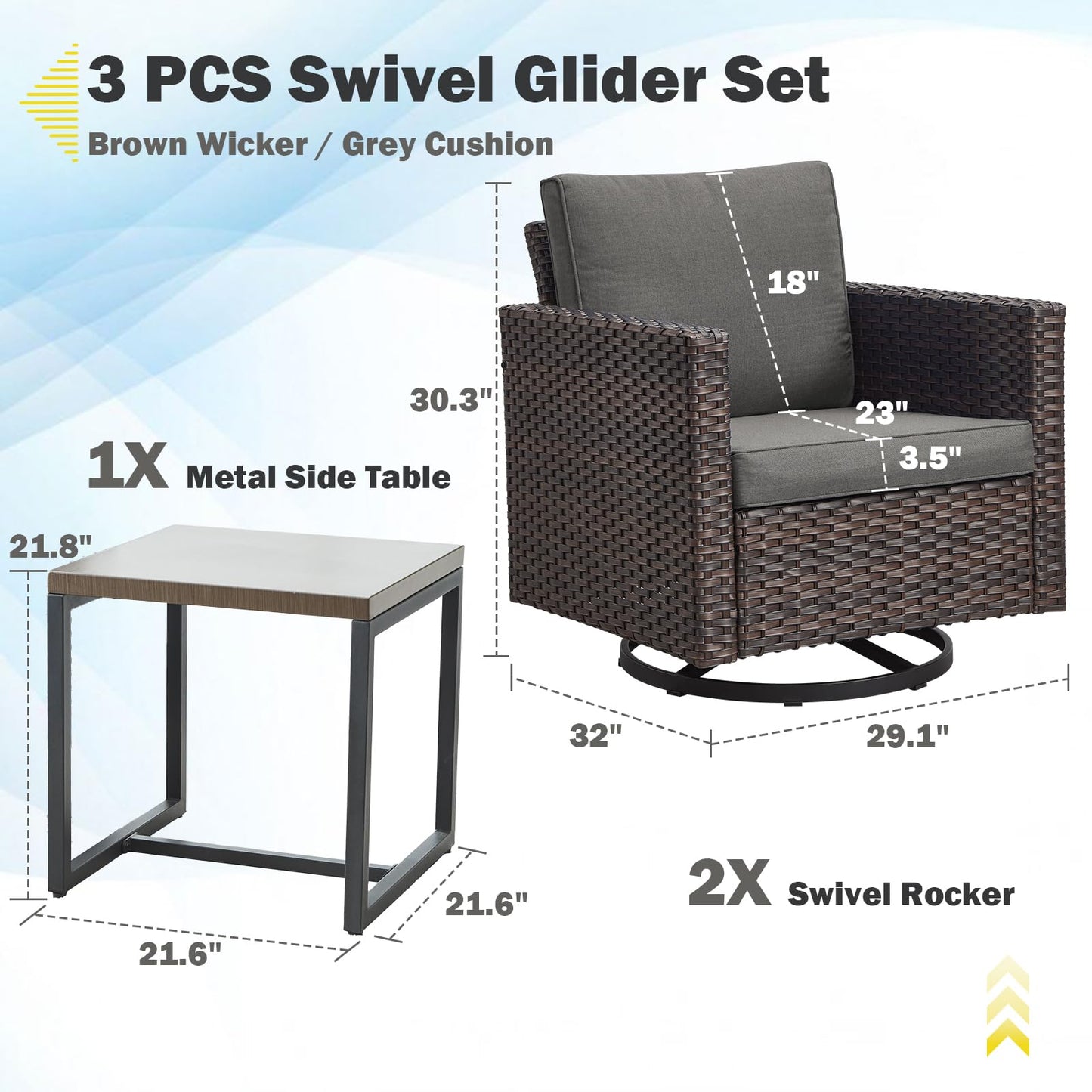 Save 50% - Swivel Glider Chairs Set with Side Table, GRS Series
