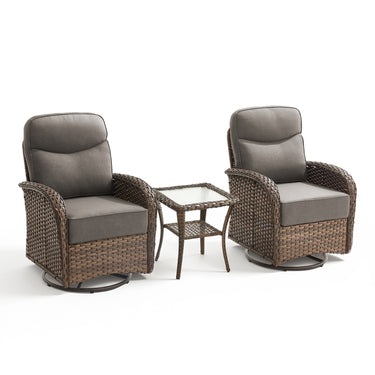 Luxury 3-Piece Swivel Rocker Patio Set – 2 High-Back Chairs with Side Table, 6" Thick Cushions for Backyard Summer Nights, ND Series - Belord