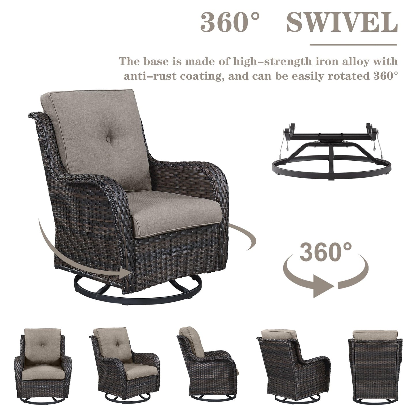 Patio Conversation Set 6-Piece with Sofa, 2-Swivel Glider Chairs, Coffee Table, and 2-Ottoman, NTC Series - B2B Wholesale