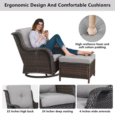 Patio Conversation Set 6-Piece with Sofa, Swivel Glider Chairs, Coffee Table, and Ottoman, NTC Series - Belord