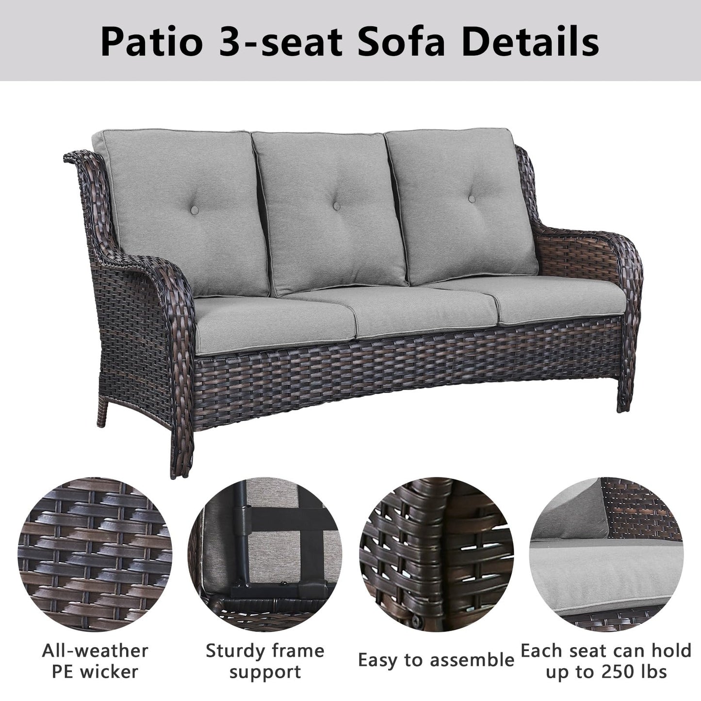 Patio Conversation Set 6-Piece with Sofa, 2-Swivel Glider Chairs, Coffee Table, and 2-Ottoman, NTC Series - B2B Wholesale