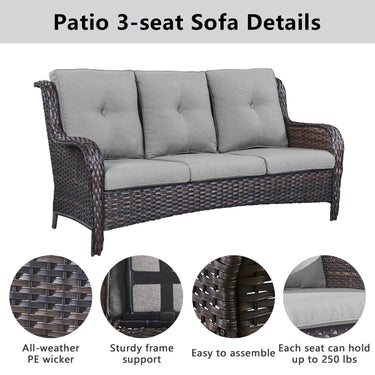 Patio Conversation Set 6-Piece with Sofa, Swivel Glider Chairs, Coffee Table, and Ottoman, NTC Series - Belord
