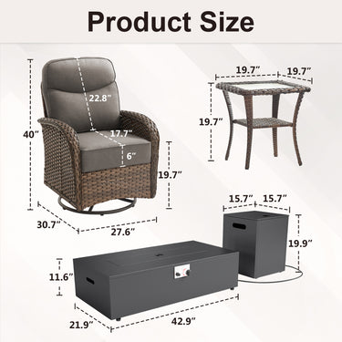 Upgraded 7-Piece Swivel Chair Patio Set with Split Fire Pit Table – Built for Social Summer Nights, ND Series - Belord