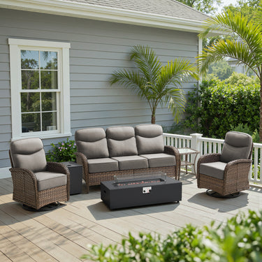 Upgraded 6" Cushion Luxury 5-Piece Patio Furniture Set with Split Fire Pit Table – High-Back Swivel Chairs for Cozy Summer Nights, ND Series - Belord