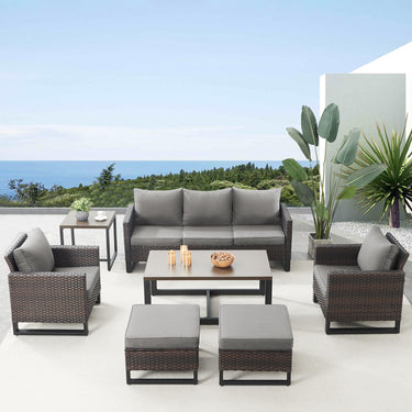 Patio Conversation Set 7-Piece with Sofa, Patio Chairs, Coffee Table, Side Table, and Ottoman, GRS Series - Belord