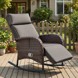 Outdoor Wicker Rocking Recliner Chair with Adjustable Backrest & Footrest, Cushioned PE Rattan Patio Lounge Chair, NDS Series - Belord