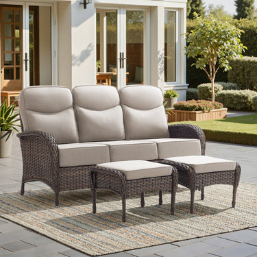 Modern 3-Piece Patio Sofa Set with Ottomans – Deep 6" Cushions, Waterproof Wicker for Relaxed Deck Lounging, ND Series - Belord