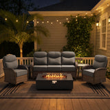 Upgraded 6" Cushion Luxury 5-Piece Patio Furniture Set with Split Fire Pit Table – High-Back Swivel Chairs for Cozy Summer Nights, ND Series - Belord