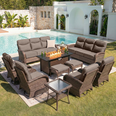 Ultimate 11-Piece Luxury Patio Furniture Set with Metal Fire Pit Table – Premium All-Weather Seating Collection, ND Series - Belord