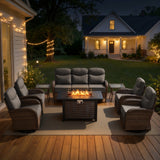Premium 8-Piece Patio Conversation Set with Metal Fire Pit Table – All-Weather Wicker for Outdoor Parties, ND Series - Belord