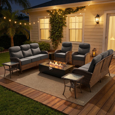 Elegant 7-Piece Patio Furniture Collection with Split Fire Pit Table – Designed for Outdoor Entertaining, ND Series - Belord