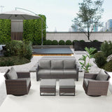 Patio Conversation Set 5-Piece with Sofa, Swivel Glider Chairs, and Ottoman, GRS Series - Belord
