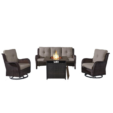 Fire Pit Table Set with Swivel Glider Chairs and Sofa, NTC Series - Belord