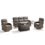 Premium 5-Piece Wicker Patio Set with Rectangular Metal Fire Pit Table – High Back Swivel Seating for Patio & Deck, ND Series - Belord