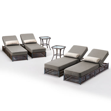 6-Piece Wicker Patio Lounge Set – 4 Adjustable 76.8" Chaise Lounges with 5-Inch Cushions + 2 Side Tables, NTC Series - Belord