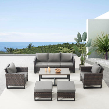 Patio Conversation Set 6-Piece with Sofa, Patio Chairs, Coffee Table, and Ottoman, GRS Series - Belord