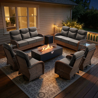 Grand 9-Piece Patio Furniture Collection with Split Fire Pit Table – Designed for Large Outdoor Spaces, ND Series - Belord