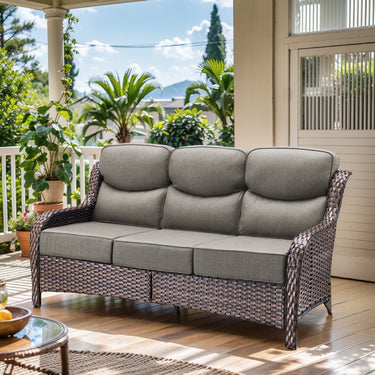 Oversized 3-Seat Wicker Sofa for Outdoor Patio – High Back & Extra Thick Cushions / NT Series - Belord