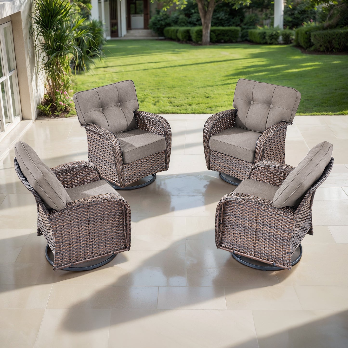 Swivel Glider Chairs (Set of 4) – Wide T-Back Design & 5" Thick Cushions, T Series