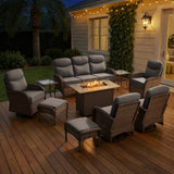 Elegant 10-Piece Rattan Patio Set with Wicker Fire Pit Table – Designed for Cozy Summer Nights, ND Series - Belord