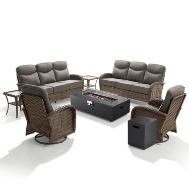 Elegant 7-Piece Patio Furniture Collection with Split Fire Pit Table – Designed for Outdoor Entertaining, ND Series - Belord