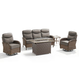 Luxury 5-Piece Rattan Patio Furniture Set with Wicker Fire Pit Table – 6" Cushions for Garden & Backyard Living, ND Series - Belord