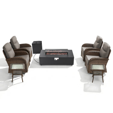Upgraded 7-Piece Swivel Chair Patio Set with Split Fire Pit Table – Built for Social Summer Nights, ND Series - Belord